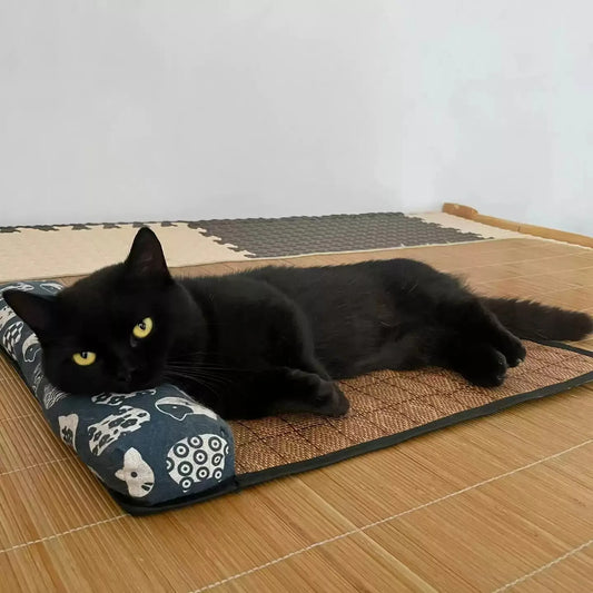 Cat Natural Cooling Mat Summer Pet Self Cooling Pad Cat Bed Mat For Dogs Indoor Rattan Weave Mat Sleeping Cat Bed