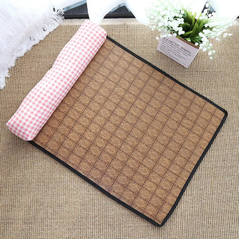 Cat Natural Cooling Mat Summer Pet Self Cooling Pad Cat Bed Mat For Dogs Indoor Rattan Weave Mat Sleeping Cat Bed