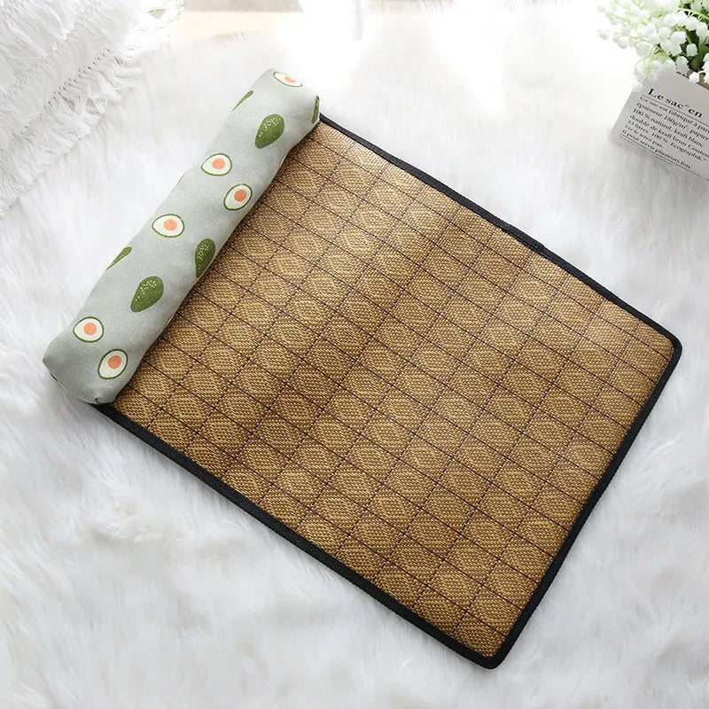 Cat Natural Cooling Mat Summer Pet Self Cooling Pad Cat Bed Mat For Dogs Indoor Rattan Weave Mat Sleeping Cat Bed
