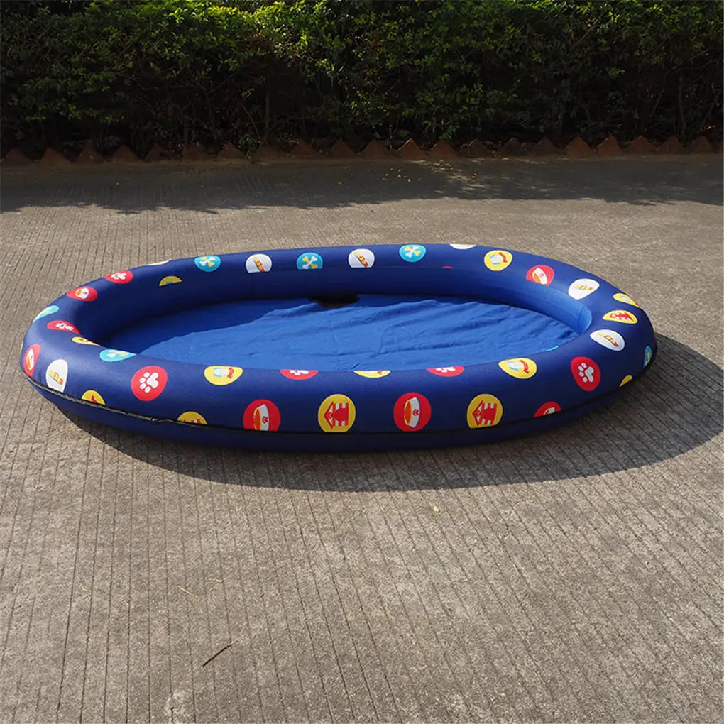 Pet Swimming Pool Raft Inflatable PVC Pool Raft with Printing Pattern Outdoor Water Playing Toy, Blue