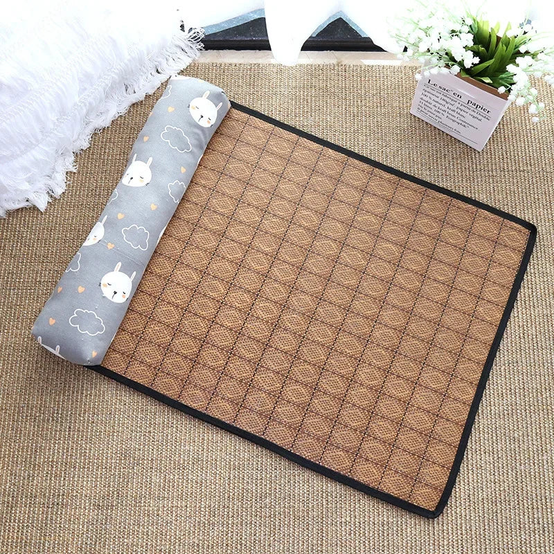 Cat Natural Cooling Mat Summer Pet Self Cooling Pad Cat Bed Mat For Dogs Indoor Rattan Weave Mat Sleeping Cat Bed
