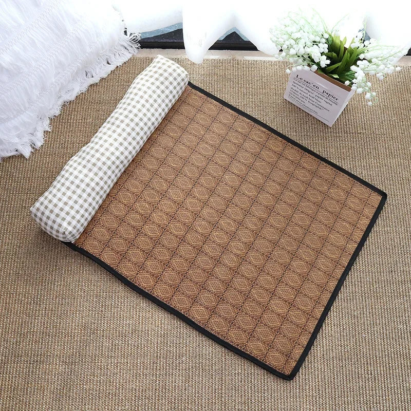 Cat Natural Cooling Mat Summer Pet Self Cooling Pad Cat Bed Mat For Dogs Indoor Rattan Weave Mat Sleeping Cat Bed