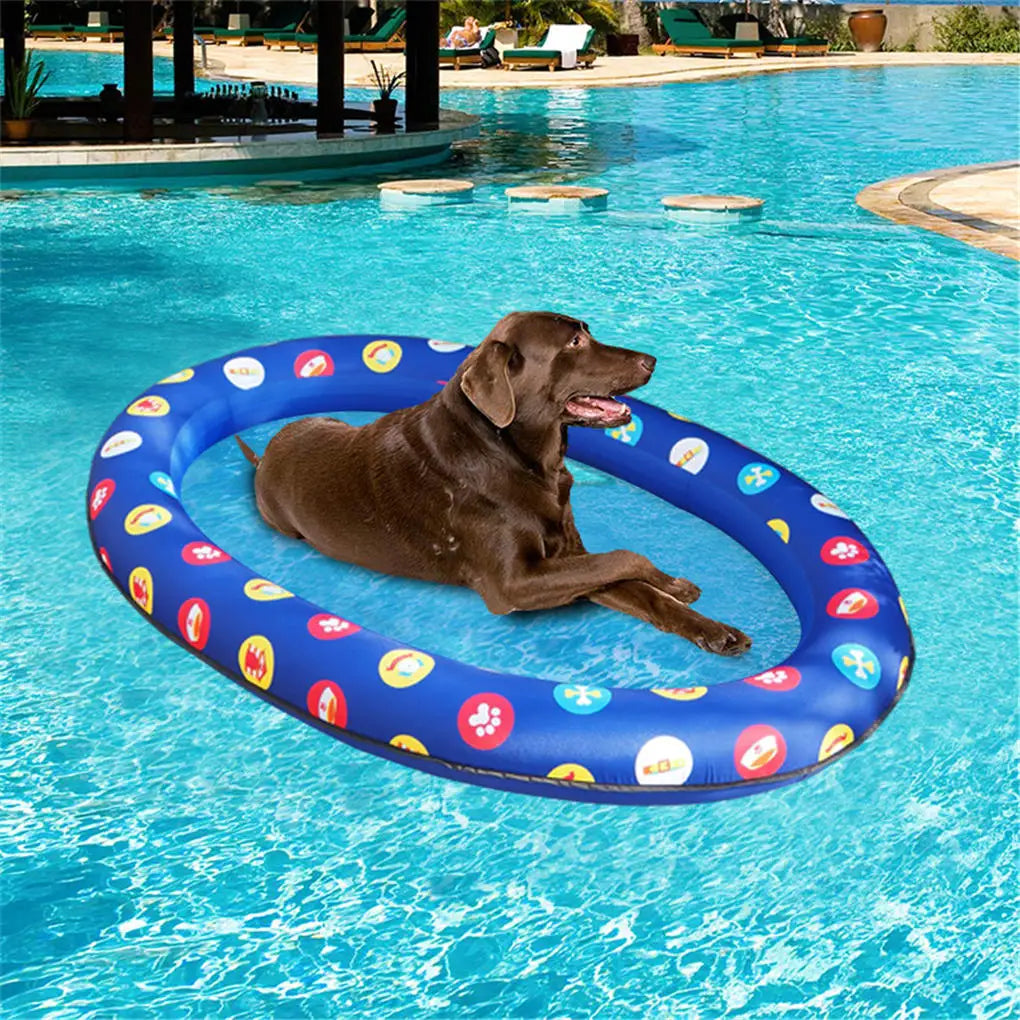 Pet Swimming Pool Raft Inflatable PVC Pool Raft with Printing Pattern Outdoor Water Playing Toy, Blue