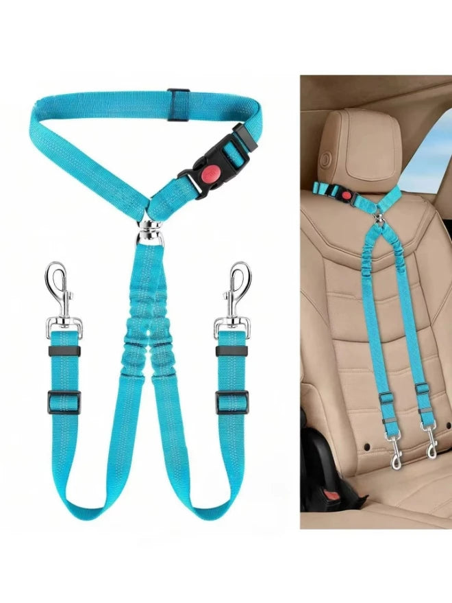 1Pcs Pet Dog Seat Belt Car Supplies Dog Cat Car Fixed Dog Chain Buffer Traction Car Safety Rope One Belt Two Dog Leash