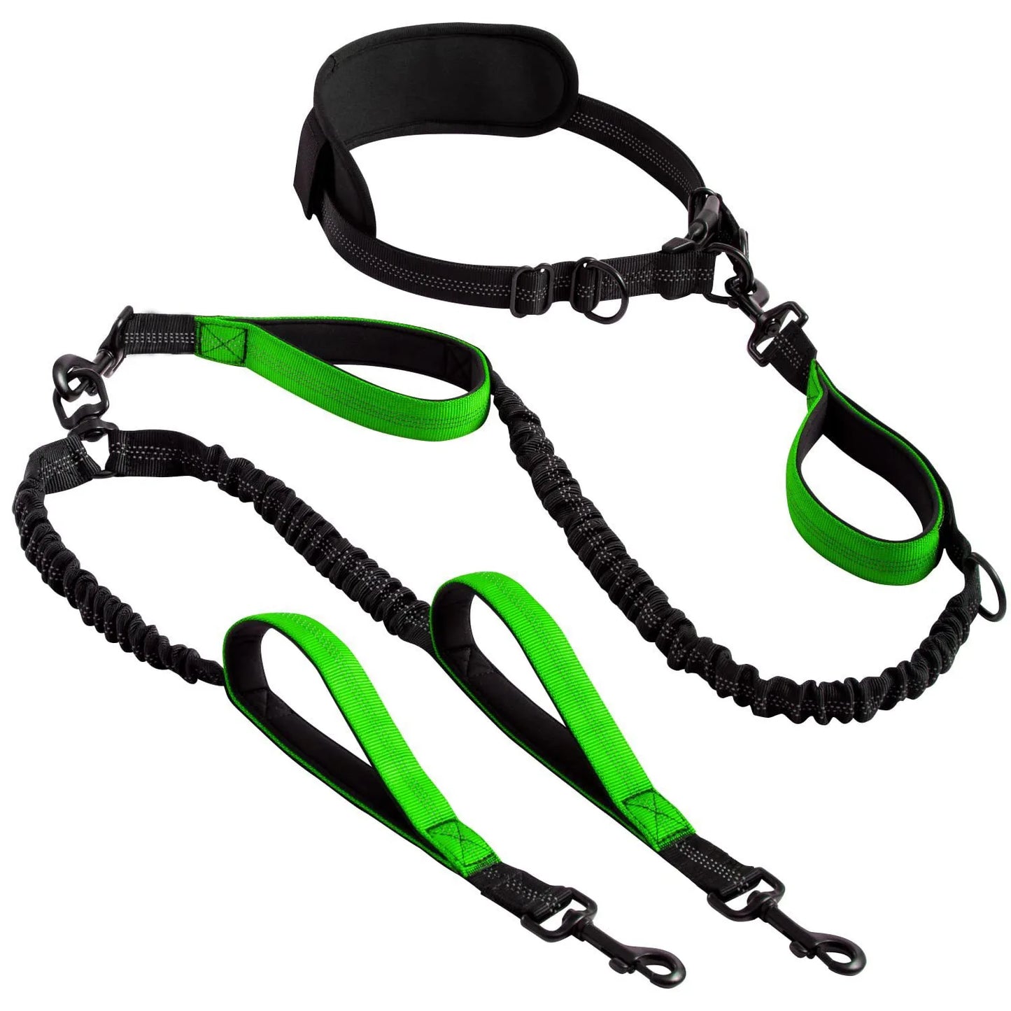 Hands Free Double Dog Leash – Dual Leash for Medium and Large Breeds – Lead for 2 Dogs with Padded Handles,Reflective Stitches