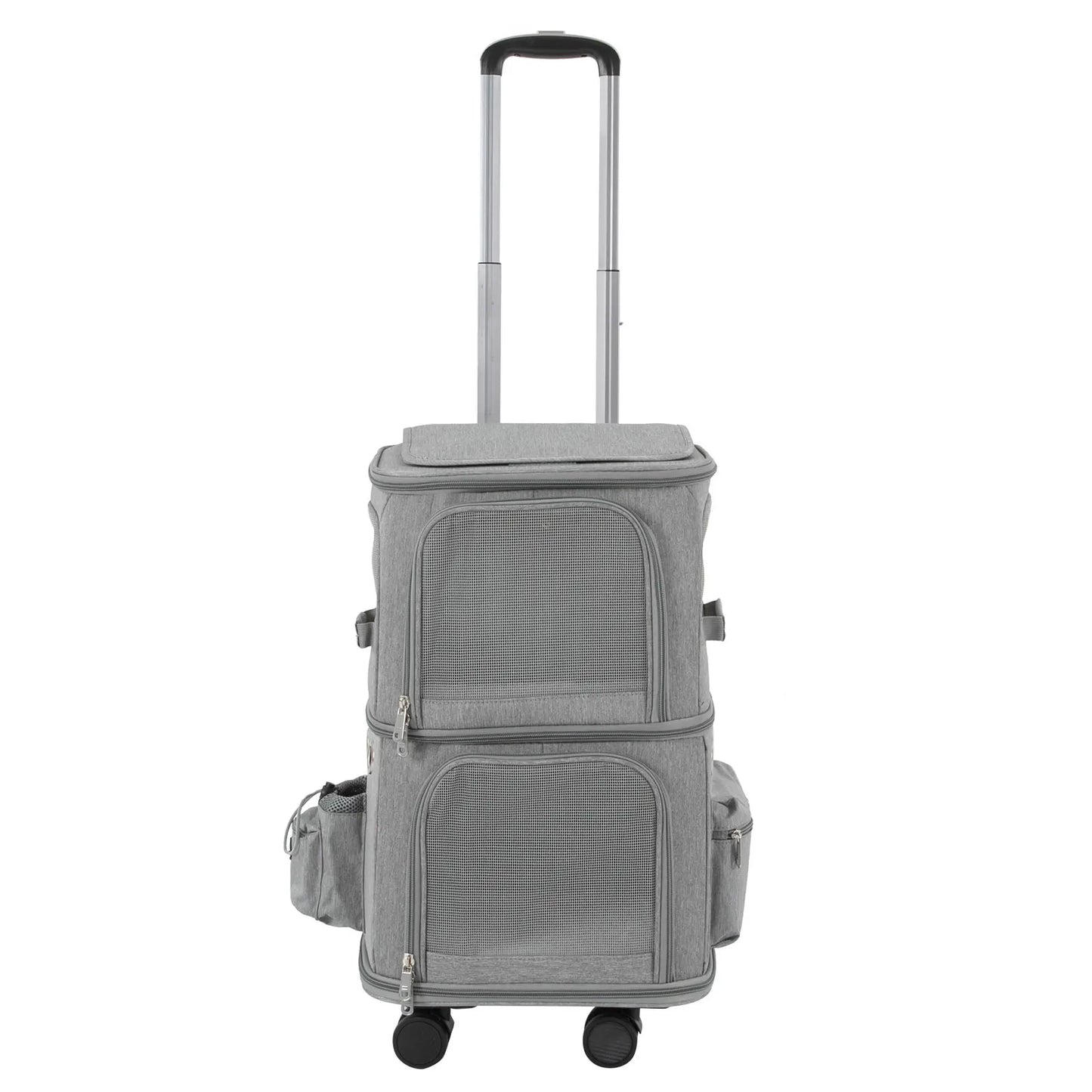 Double-Compartment Rolling Pet Carrier – Ventilated Trolley Bag for 2 Cats or Small Dogs