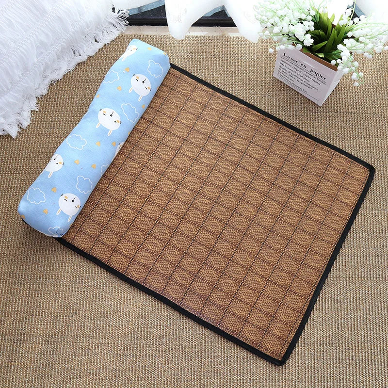 Cat Natural Cooling Mat Summer Pet Self Cooling Pad Cat Bed Mat For Dogs Indoor Rattan Weave Mat Sleeping Cat Bed