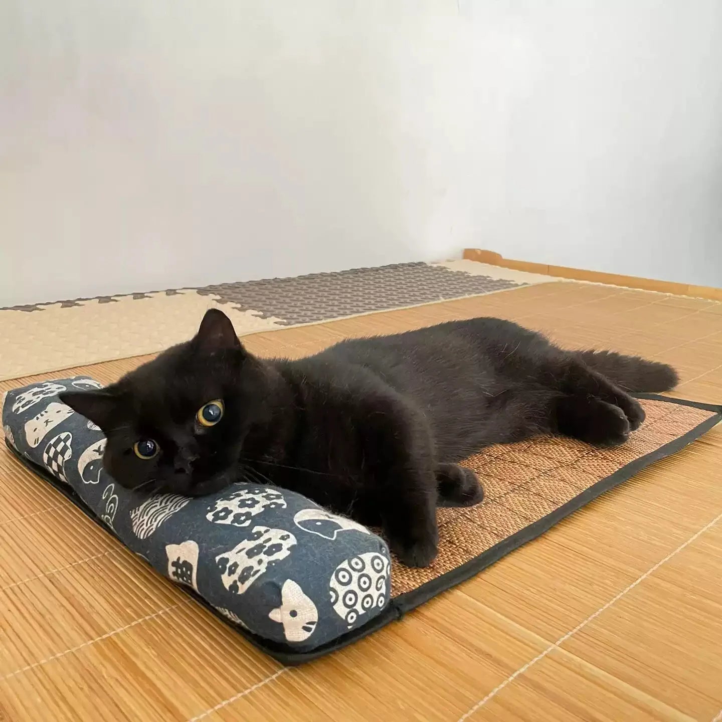 Cat Natural Cooling Mat Summer Pet Self Cooling Pad Cat Bed Mat For Dogs Indoor Rattan Weave Mat Sleeping Cat Bed