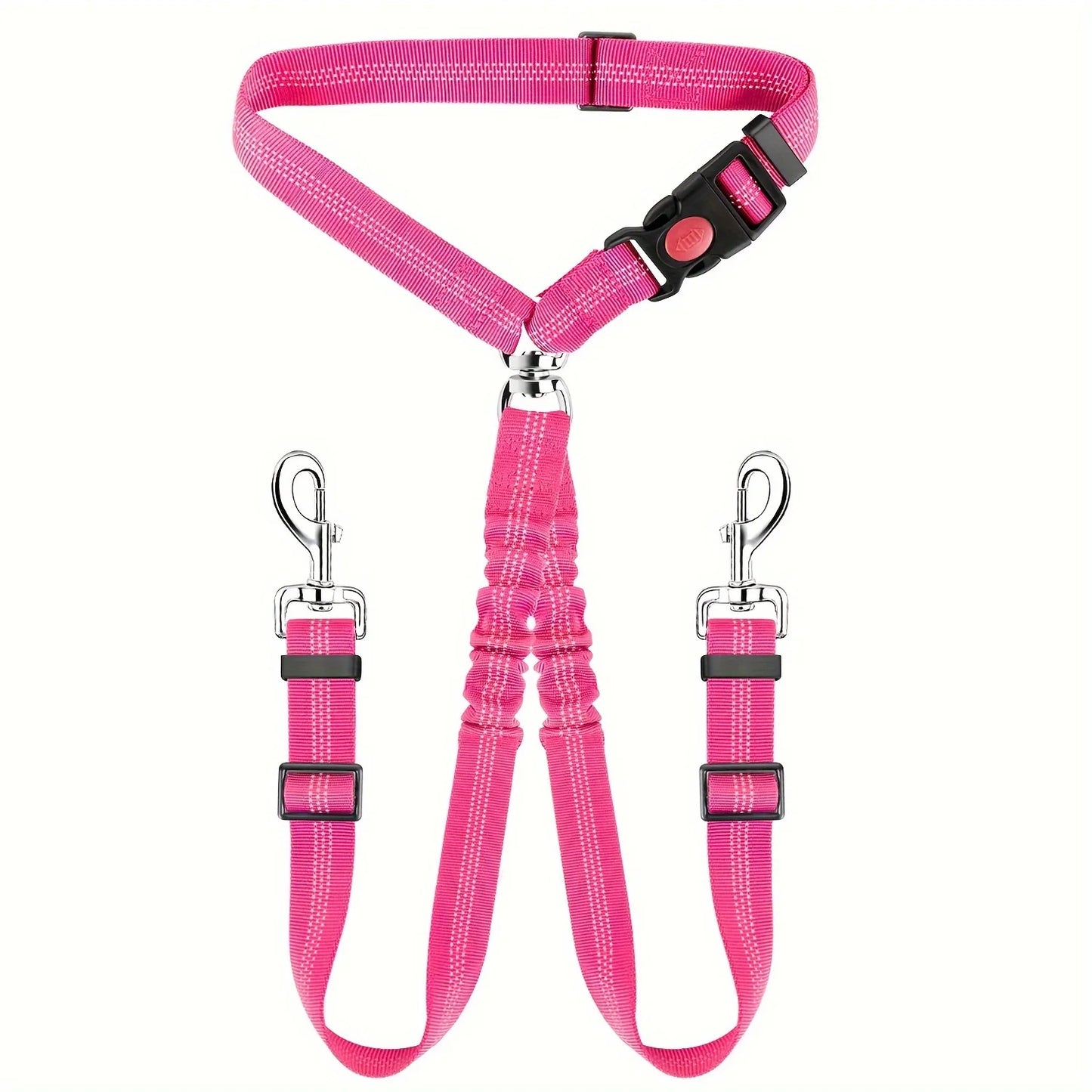 1Pcs Pet Dog Seat Belt Car Supplies Dog Cat Car Fixed Dog Chain Buffer Traction Car Safety Rope One Belt Two Dog Leash