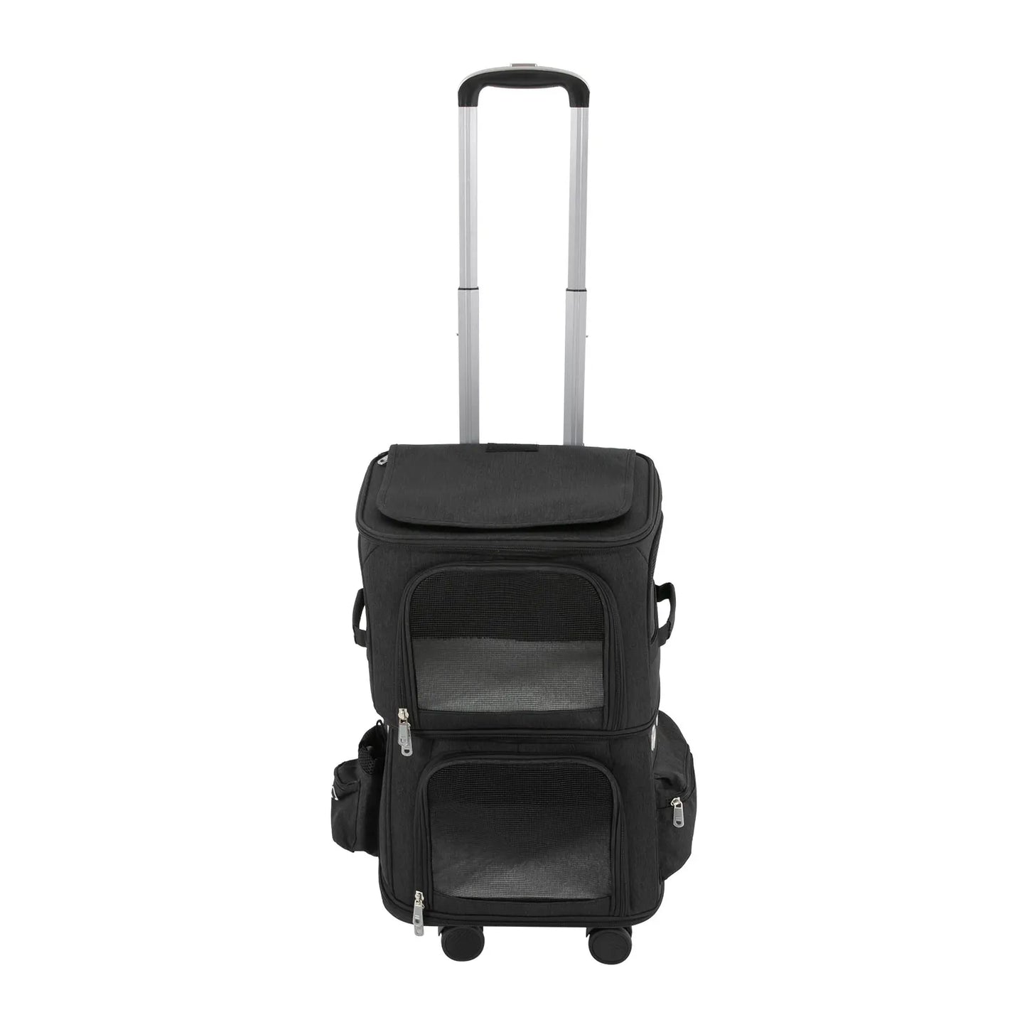 Double-Compartment Rolling Pet Carrier – Ventilated Trolley Bag for 2 Cats or Small Dogs