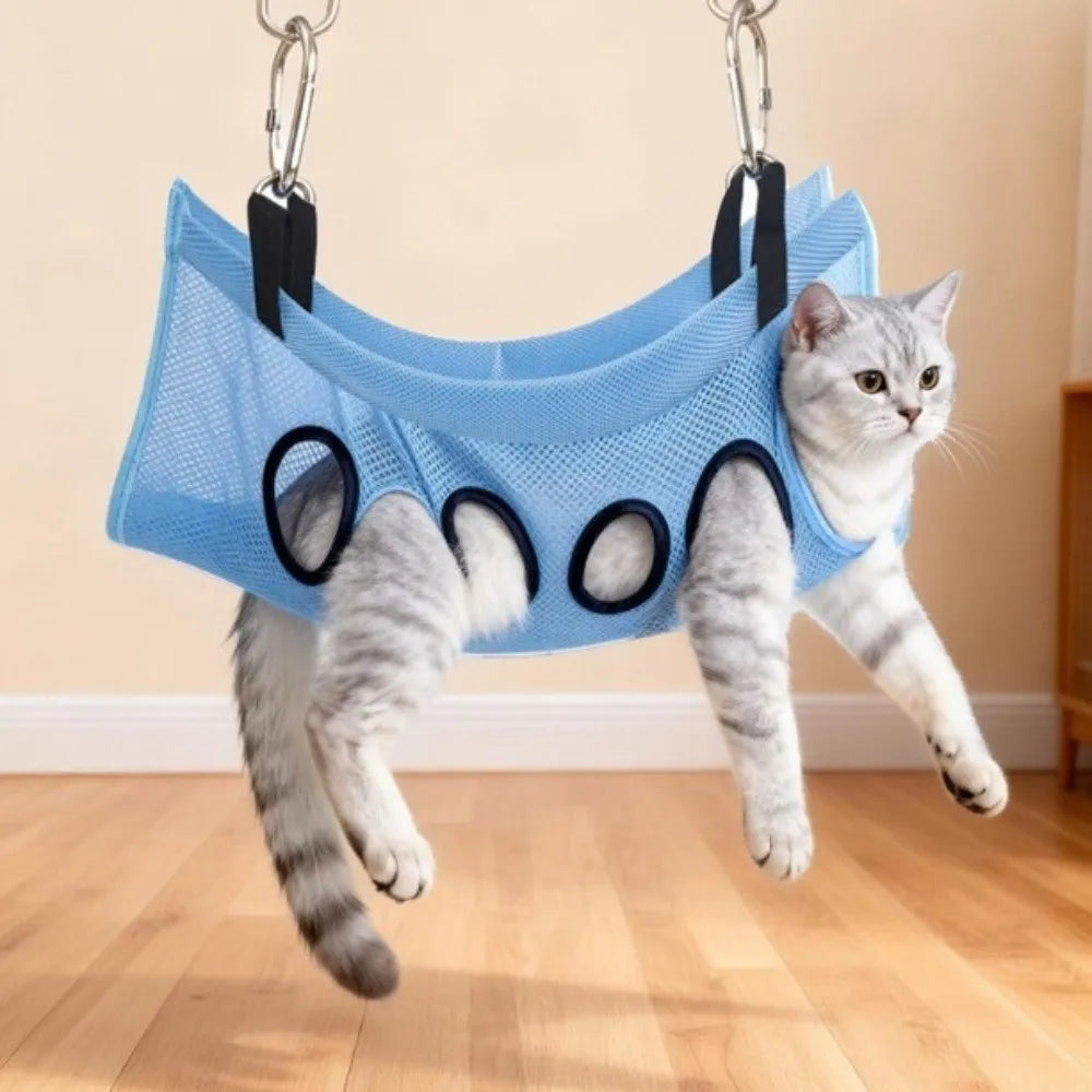 Anti-Scratch Pet Grooming Hammock Adjustable Detachable Pet Restraint Station Sturdy Support Frame Pet Bathing Rack Small Dog