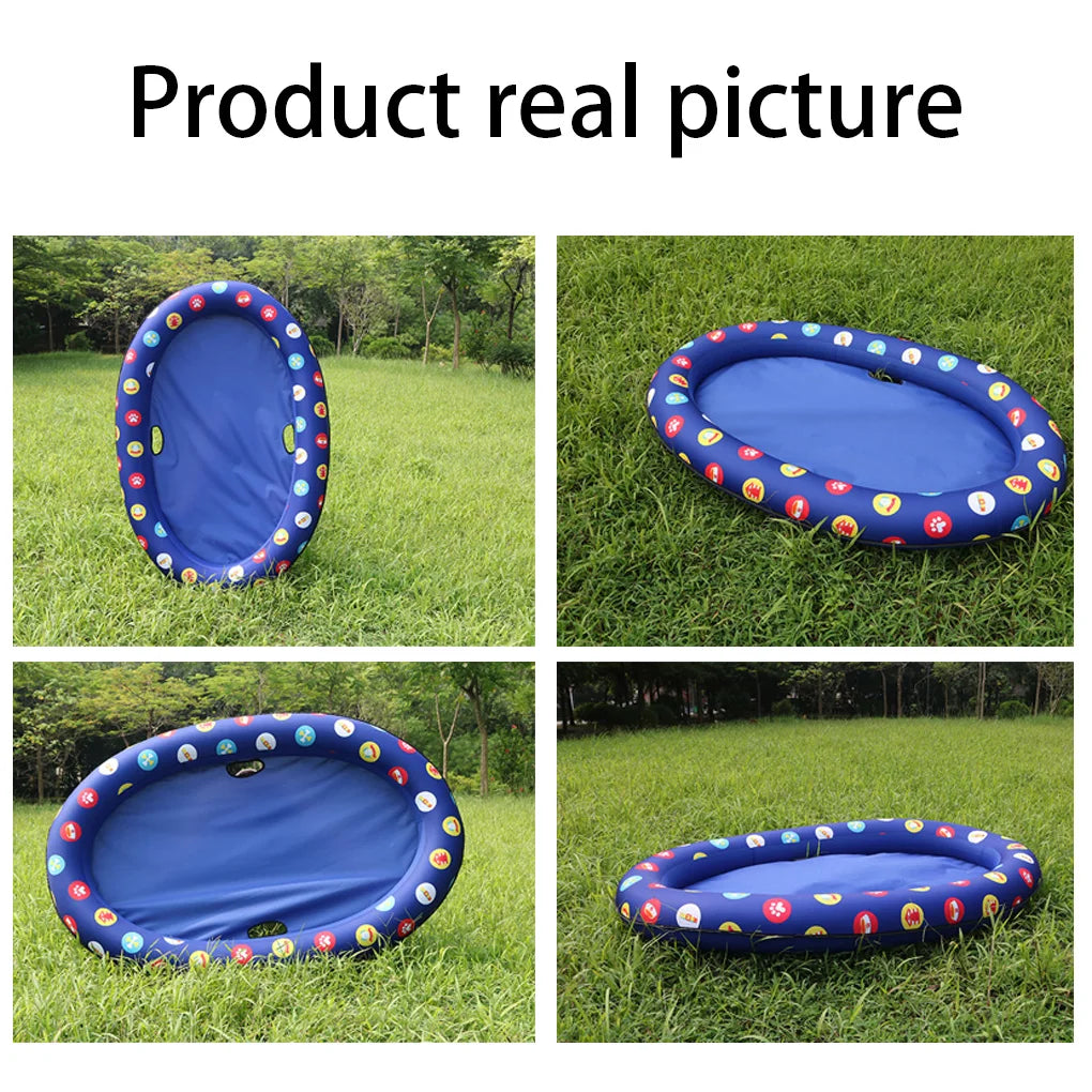 Pet Swimming Pool Raft Inflatable PVC Pool Raft with Printing Pattern Outdoor Water Playing Toy, Blue