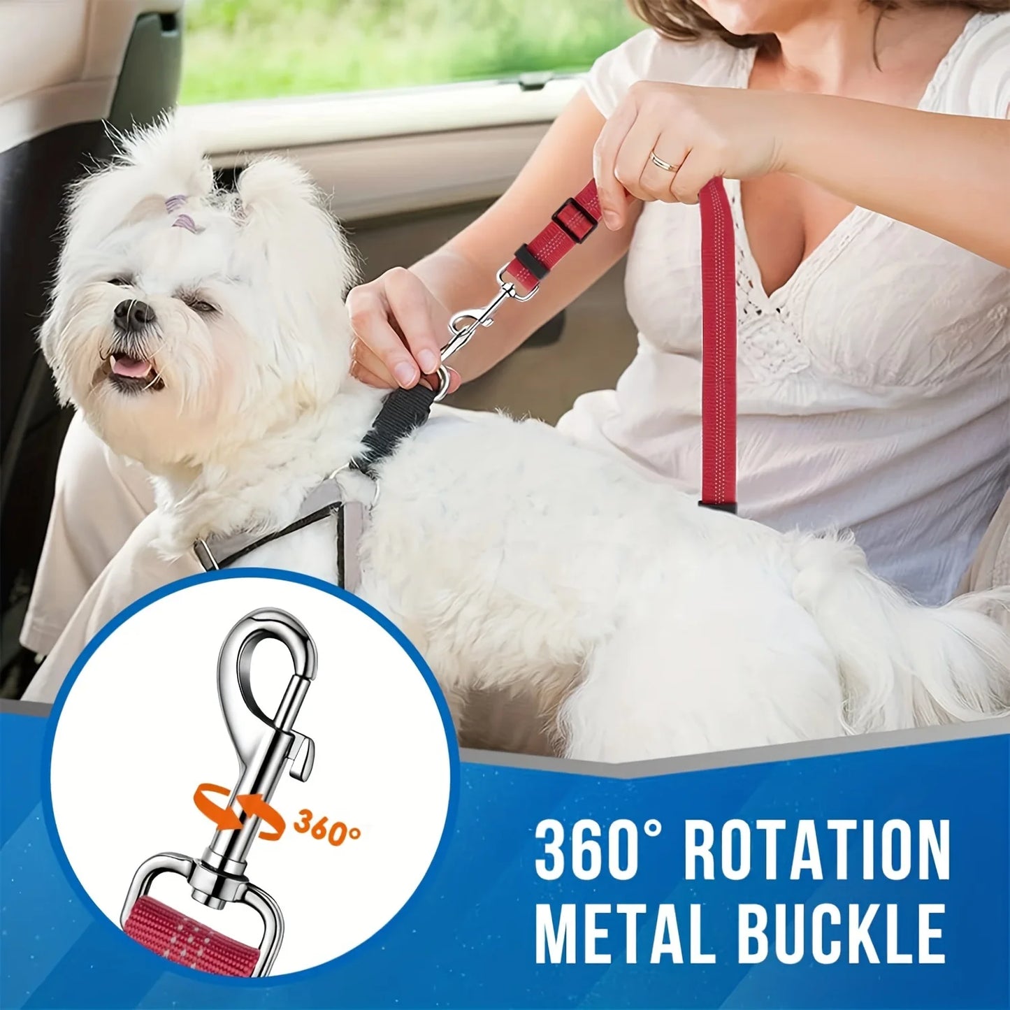 1Pcs Pet Dog Seat Belt Car Supplies Dog Cat Car Fixed Dog Chain Buffer Traction Car Safety Rope One Belt Two Dog Leash