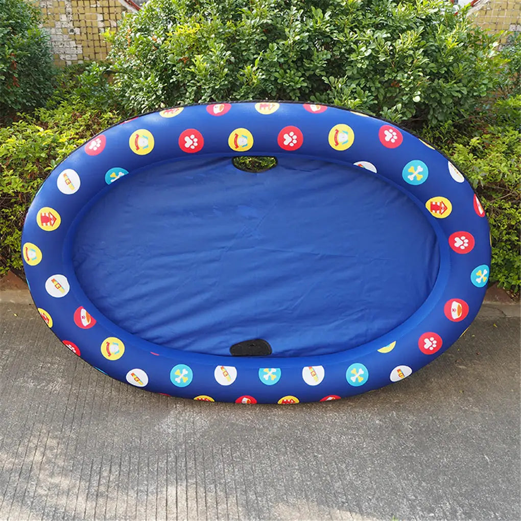 Pet Swimming Pool Raft Inflatable PVC Pool Raft with Printing Pattern Outdoor Water Playing Toy, Blue
