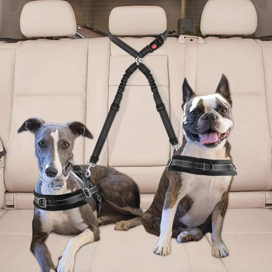 1Pcs Pet Dog Seat Belt Car Supplies Dog Cat Car Fixed Dog Chain Buffer Traction Car Safety Rope One Belt Two Dog Leash