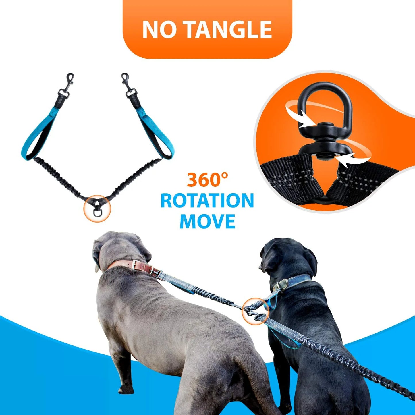 Hands Free Double Dog Leash – Dual Leash for Medium and Large Breeds – Lead for 2 Dogs with Padded Handles,Reflective Stitches