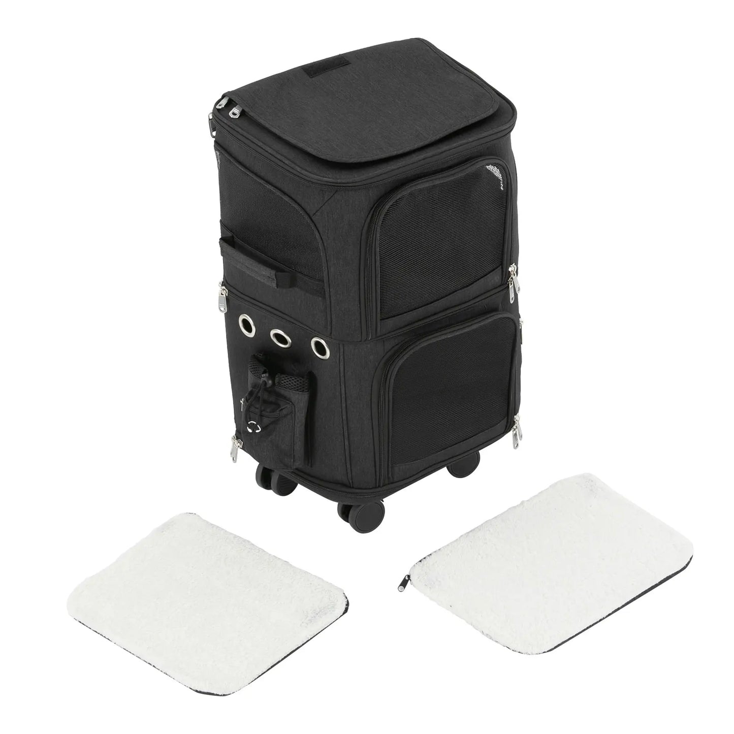 Double-Compartment Rolling Pet Carrier – Ventilated Trolley Bag for 2 Cats or Small Dogs
