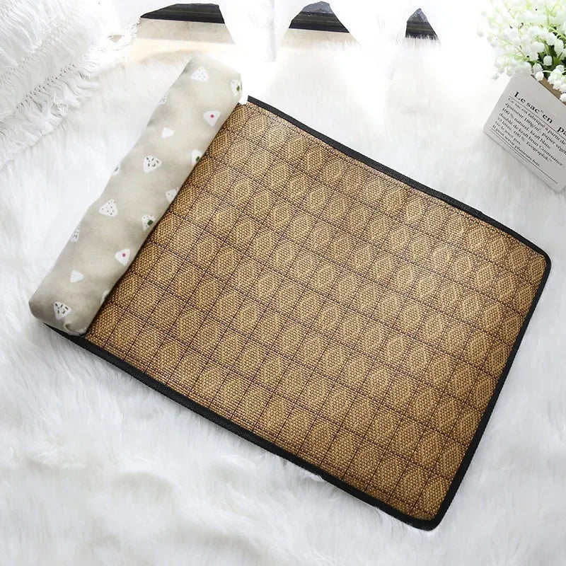 Cat Natural Cooling Mat Summer Pet Self Cooling Pad Cat Bed Mat For Dogs Indoor Rattan Weave Mat Sleeping Cat Bed