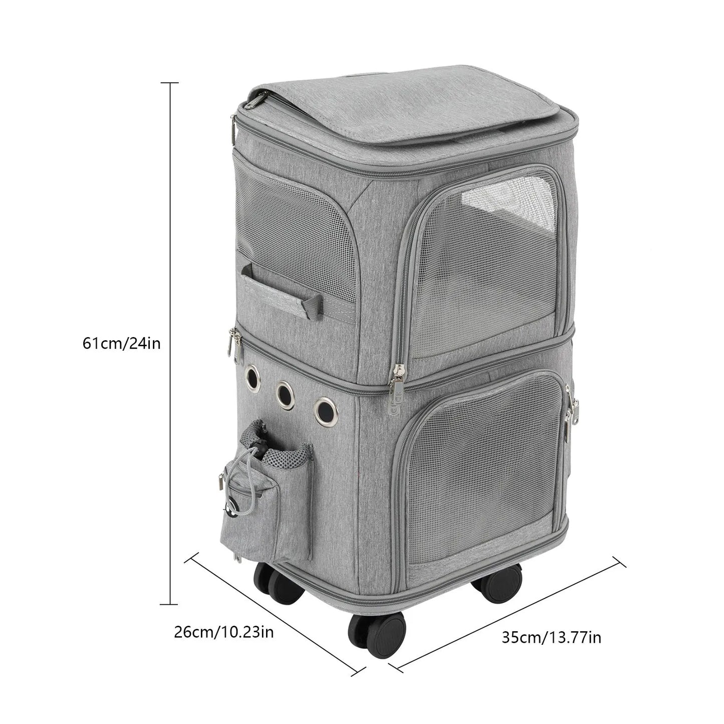 Double-Compartment Rolling Pet Carrier – Ventilated Trolley Bag for 2 Cats or Small Dogs