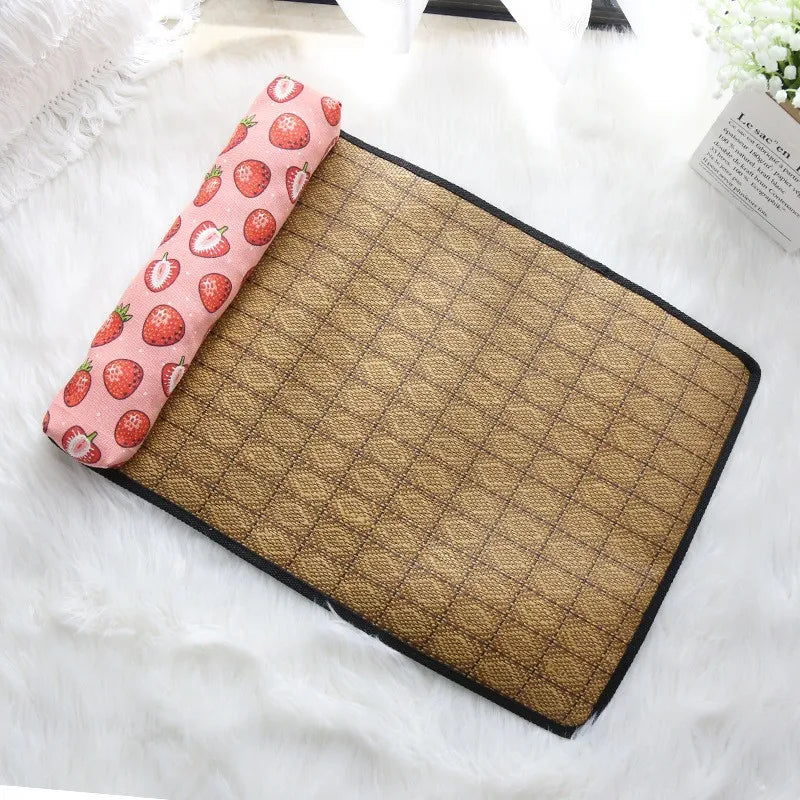 Cat Natural Cooling Mat Summer Pet Self Cooling Pad Cat Bed Mat For Dogs Indoor Rattan Weave Mat Sleeping Cat Bed