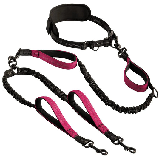 Hands Free Double Dog Leash – Dual Leash for Medium and Large Breeds – Lead for 2 Dogs with Padded Handles,Reflective Stitches